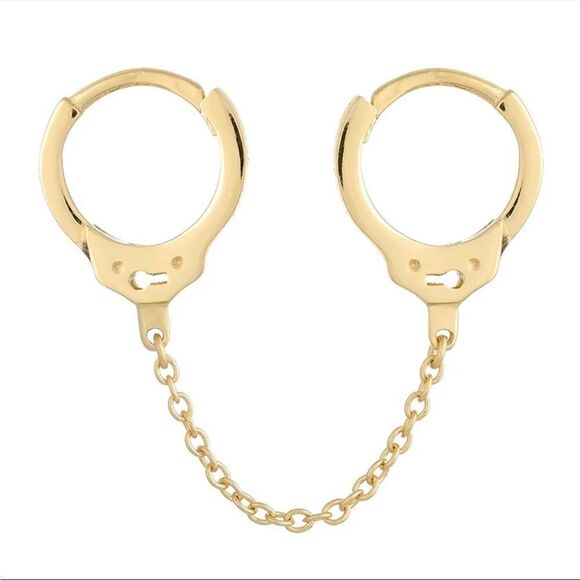 - New 925 Sterling Silver Pierced Handcuff Hoop Chain Earring - Picture 1 of 14